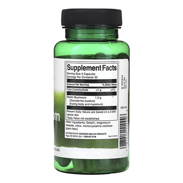 Reishi Mushroom 600 Mg 60 Caps Swanson Sin Sabor 3