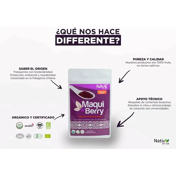Nativ For Life - Maqui Berry En Polvo 60g Propio De La Fruta 4