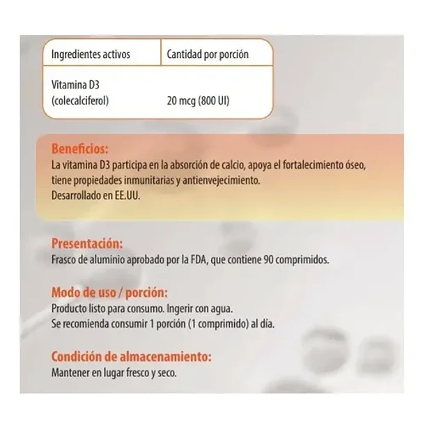 Newscience - Vitamin Up Vitamina D3 800 Ui Sin Sabor 2