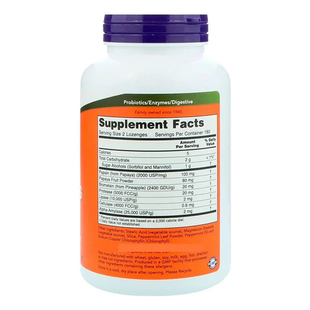 Now Foods- Enzimas Papaya 180 Cápsulas Menta 3
