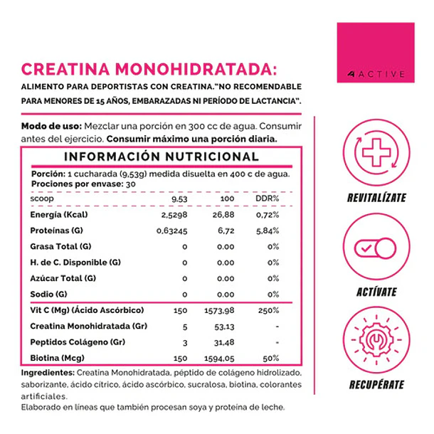 4active- Creatina Beauty Colageno Vitamina Durazno 86g Blue Berry Vibes 2