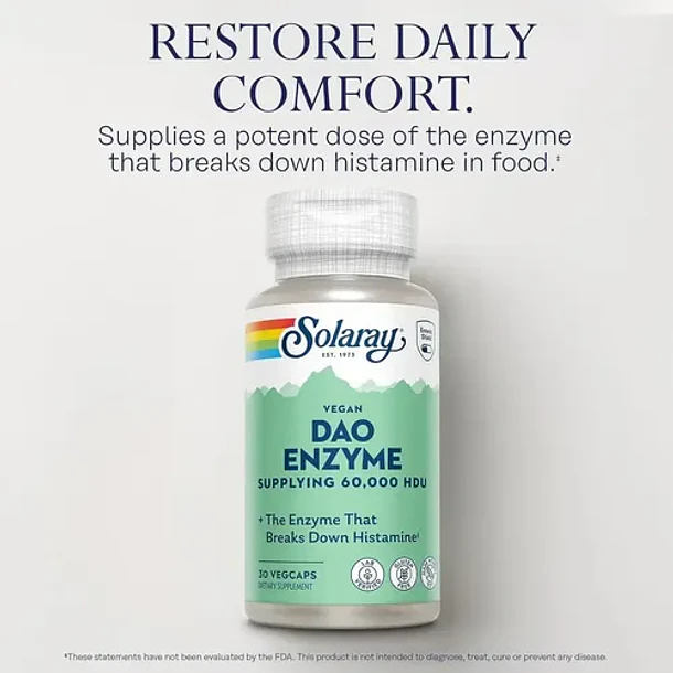 Solaray- Dao Enzime Vegan Suppling 60.000 Hdu 30 Capsulas Sin Sabor 8