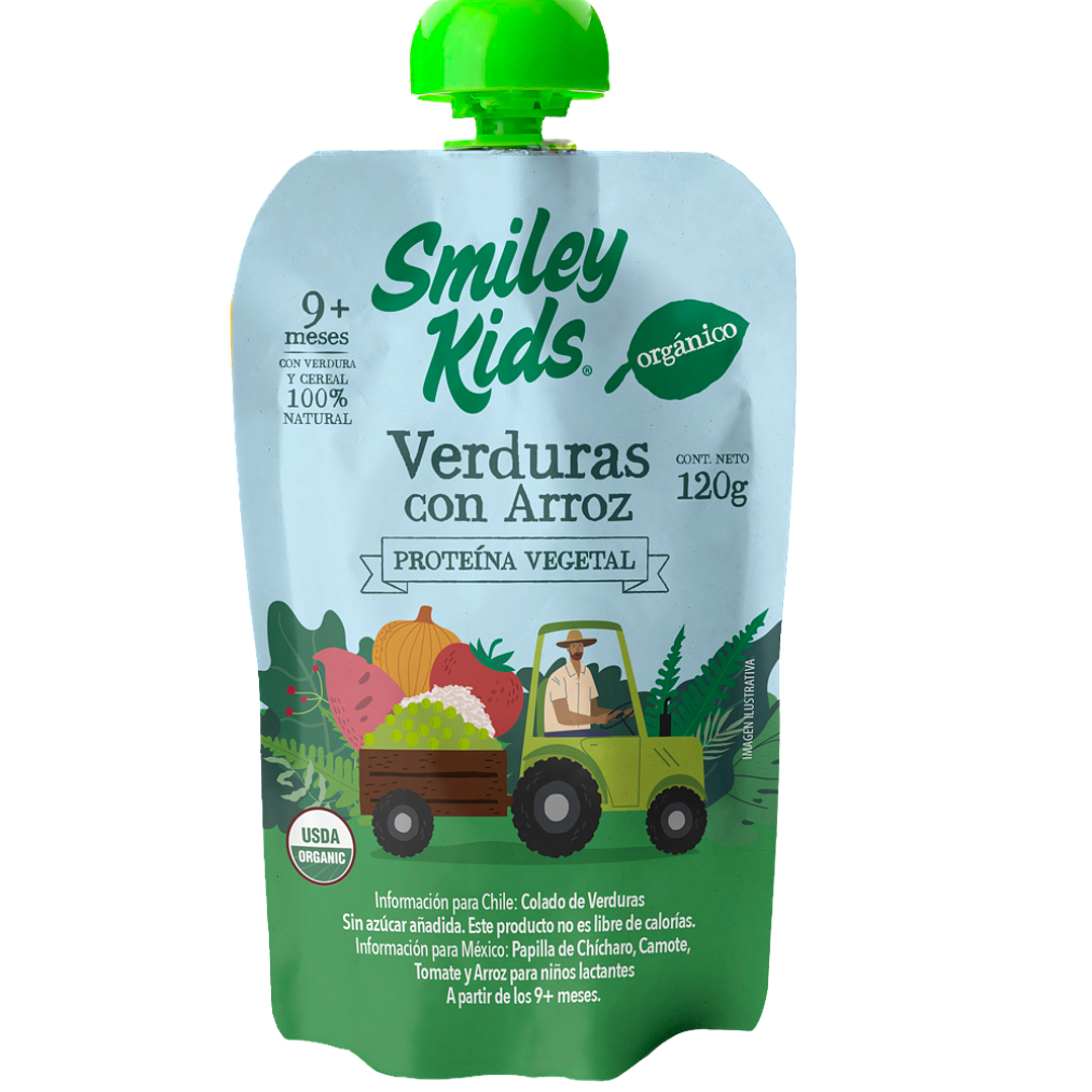 Smiley Kids - Puré sabor Verduras Organicas con Arroz 120 g 1