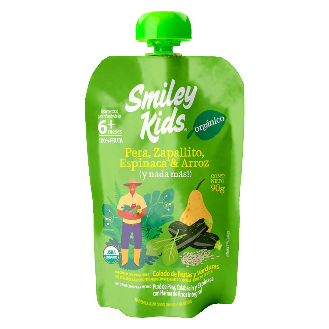 Smiley Kids - Puré Organico sabor Pera Zapallito Espinaca  1