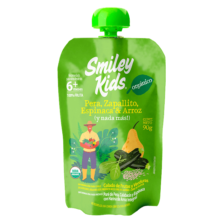 Smiley Kids - Puré Organico sabor Pera Zapallito Espinaca  1