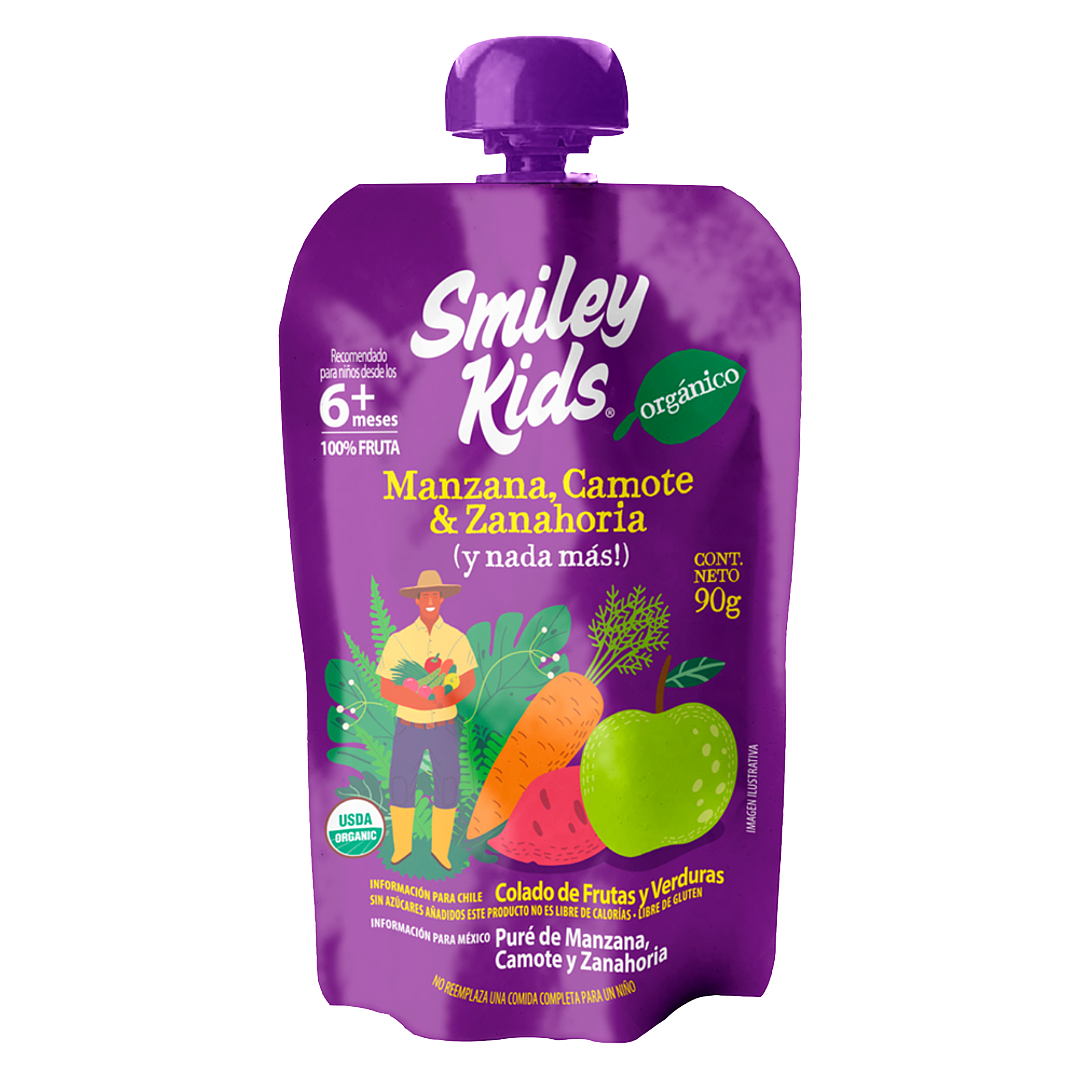 Smiley Kids - Puré Organico sabor Manzana Camote Zanahoria 1