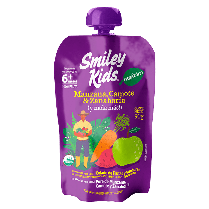 Smiley Kids - Puré Organico sabor Manzana Camote Zanahoria 1