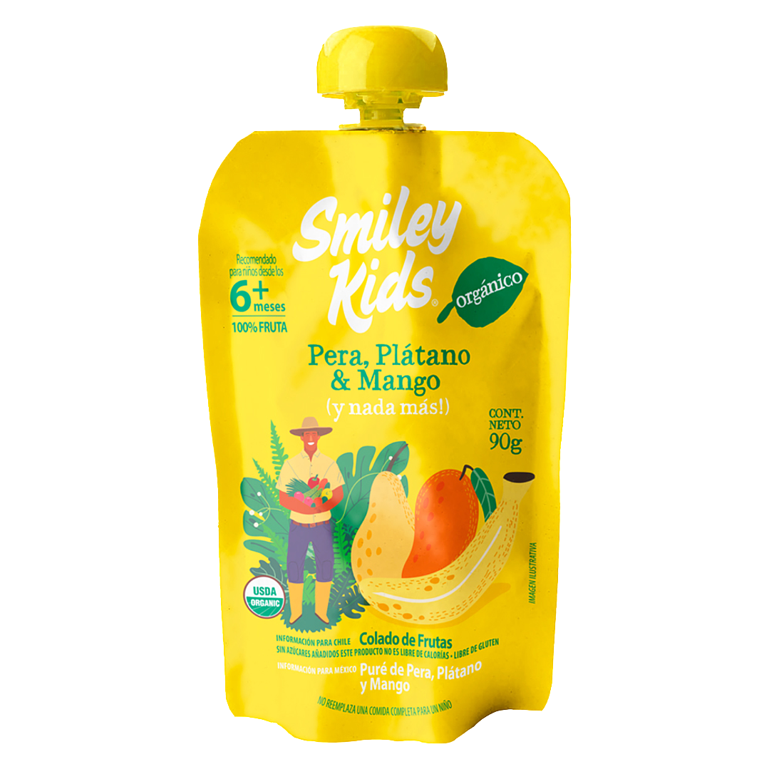 Smiley Kids - Puré Organico sabor Pera Plátano Mango 1