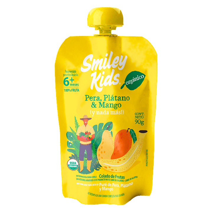 Smiley Kids - Puré Organico sabor Pera Plátano Mango 1