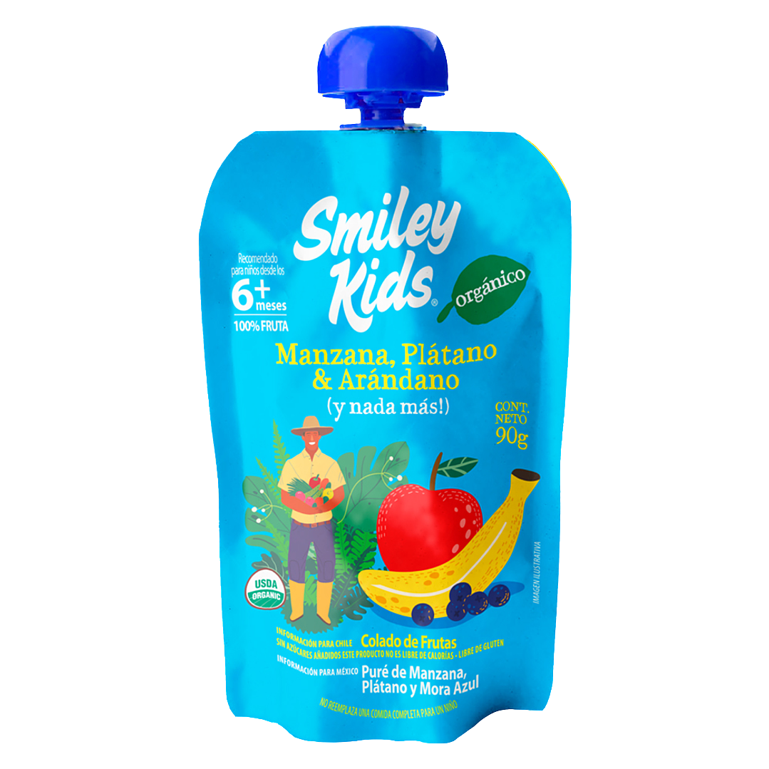 Smiley Kids - Puré Organico sabor Manzana Plátano Arándano 1