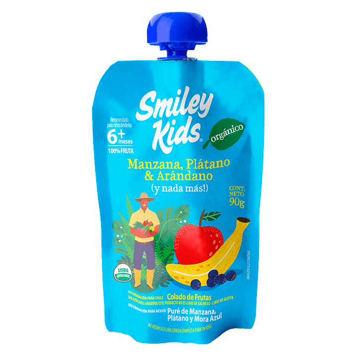 Smiley Kids - Puré Organico sabor Manzana Plátano Arándano 1