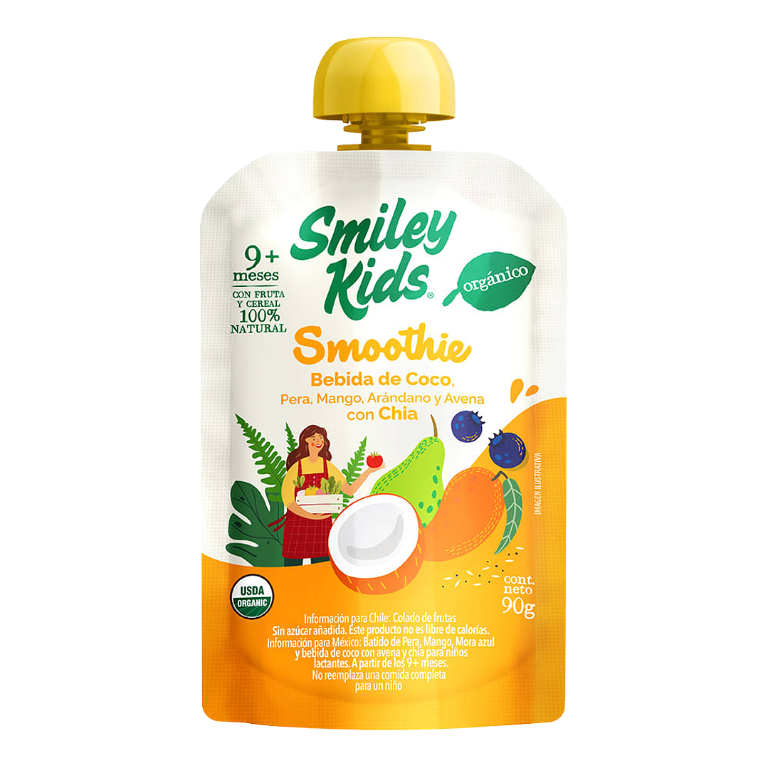 Smiley Kids - Smoothie Orgánico Pera Mango Arándano Avena Chia 1