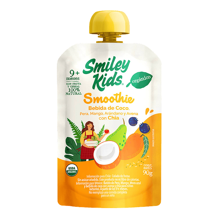 Smiley Kids - Smoothie Orgánico Pera Mango Arándano Avena Chia 1