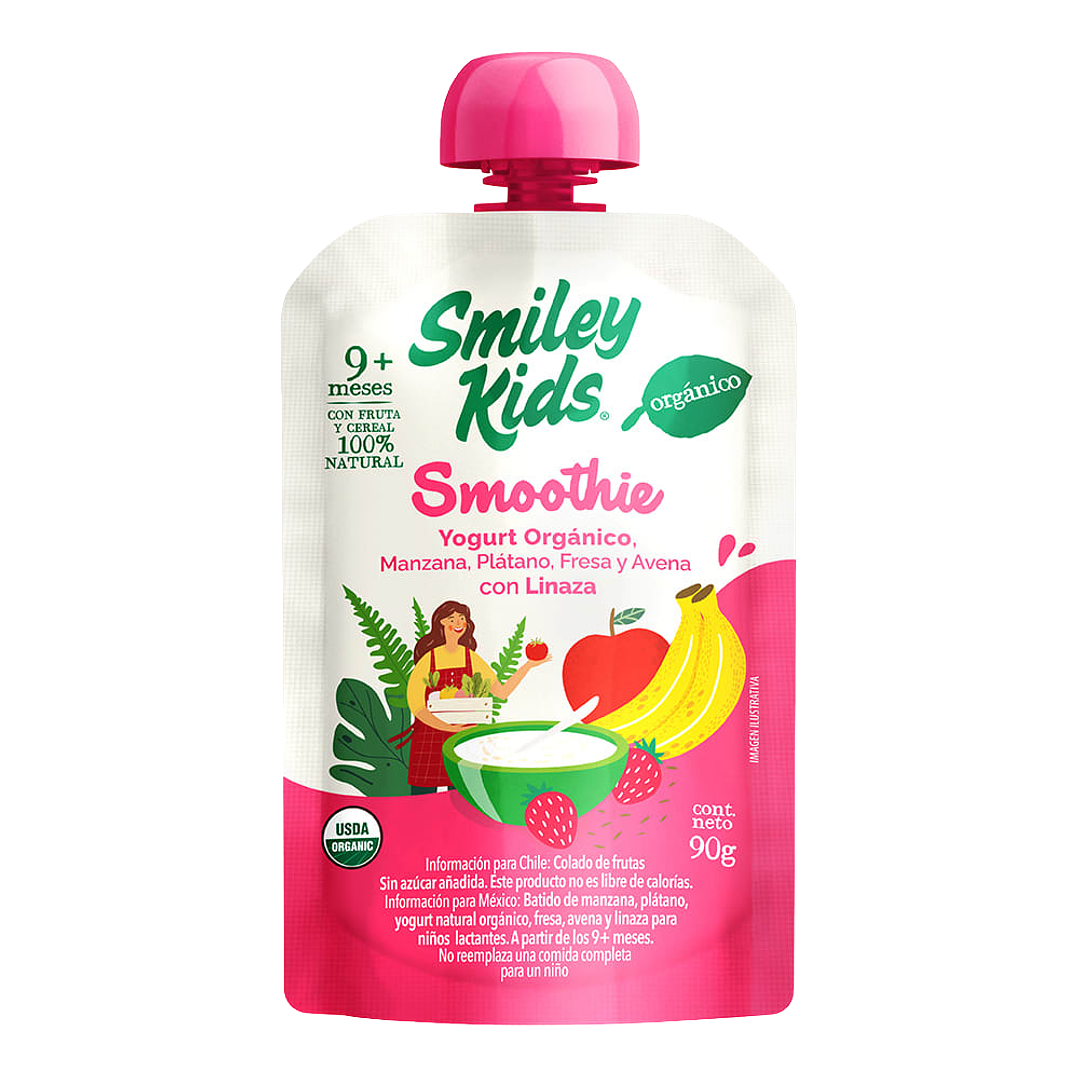 Smiley Kids - Smoothie Orgánico Manzana Plátano Fresa Avena Linaza 1