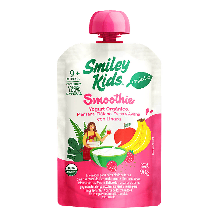Smiley Kids - Smoothie Orgánico Manzana Plátano Fresa Avena Linaza 1