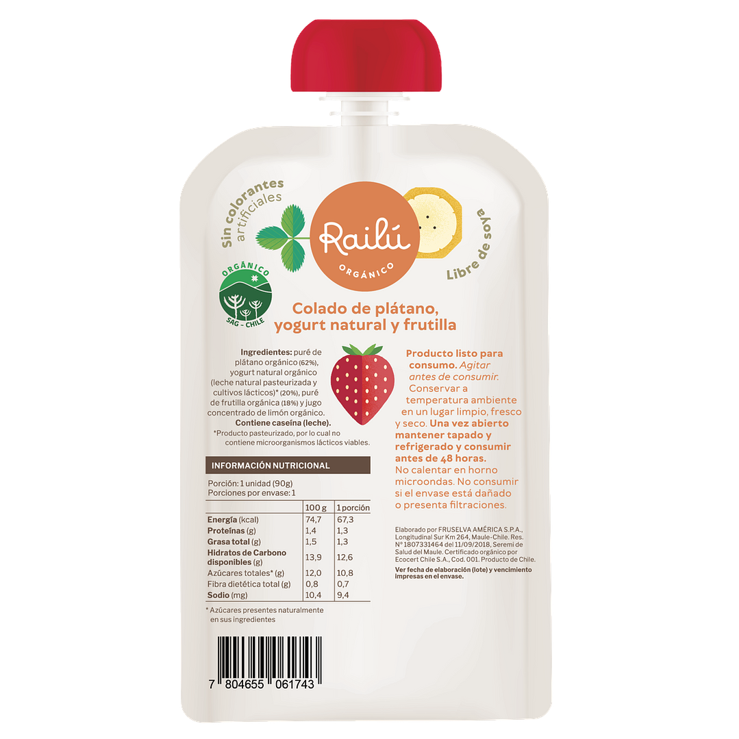 Railú - Puré de plátano, yogurt natural y frutilla 90 g 2