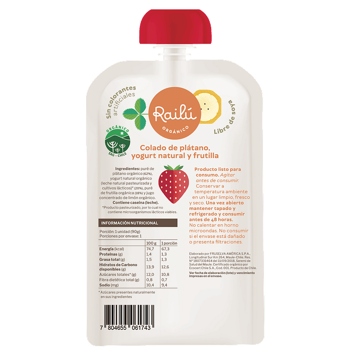 Railú - Puré de plátano, yogurt natural y frutilla 90 g 2