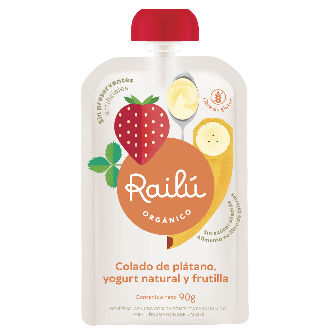 Railú - Puré de plátano, yogurt natural y frutilla 90 g 1