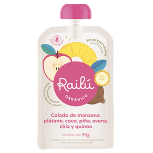 Railú - Puré de manzana, plátano, coco, piña, avena, chía y quinoa 90 g