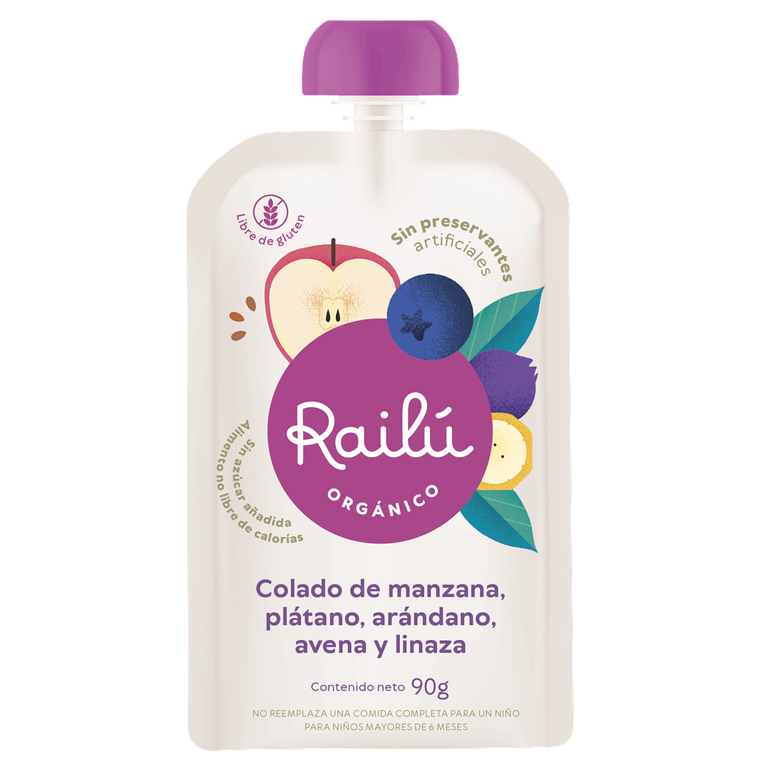 Railú - Puré de manzana, plátano, arándano, avena y linaza 90 g 1