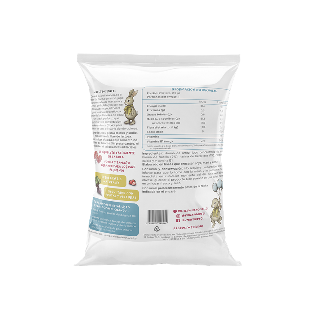 Kuna Foods - Puffs Individual sabor Frutilla Betarraga 10 g 2