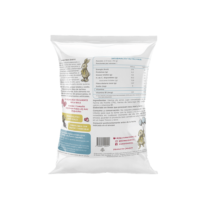 Kuna Foods - Puffs Individual sabor Frutilla Betarraga 10 g 2