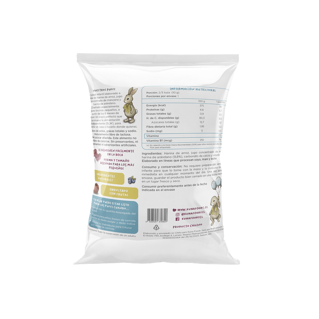 Kuna Foods - Puffs Individual sabor Manzana Arandano 10 g 2