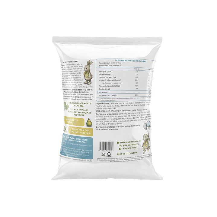 Kuna Foods - Puffs Individual sabor Pera Espinaca 10 g 2