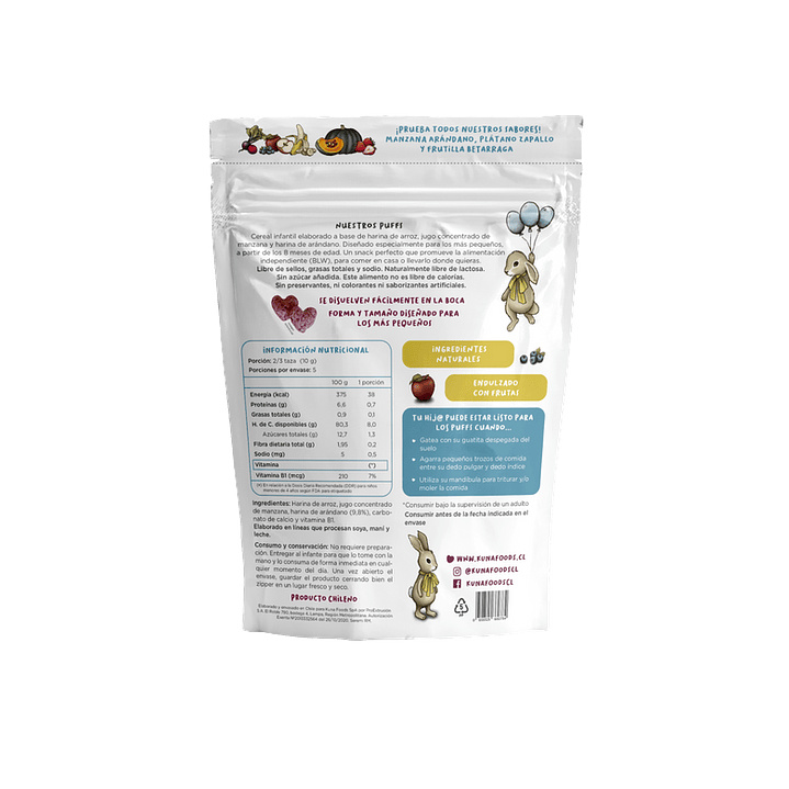 Kuna Foods - Puffs Familiar sabor Manzana Arandano 50 g 2