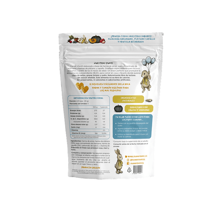 Kuna Foods - Puffs Familiar sabor Plátano Zapallo 50 g 2