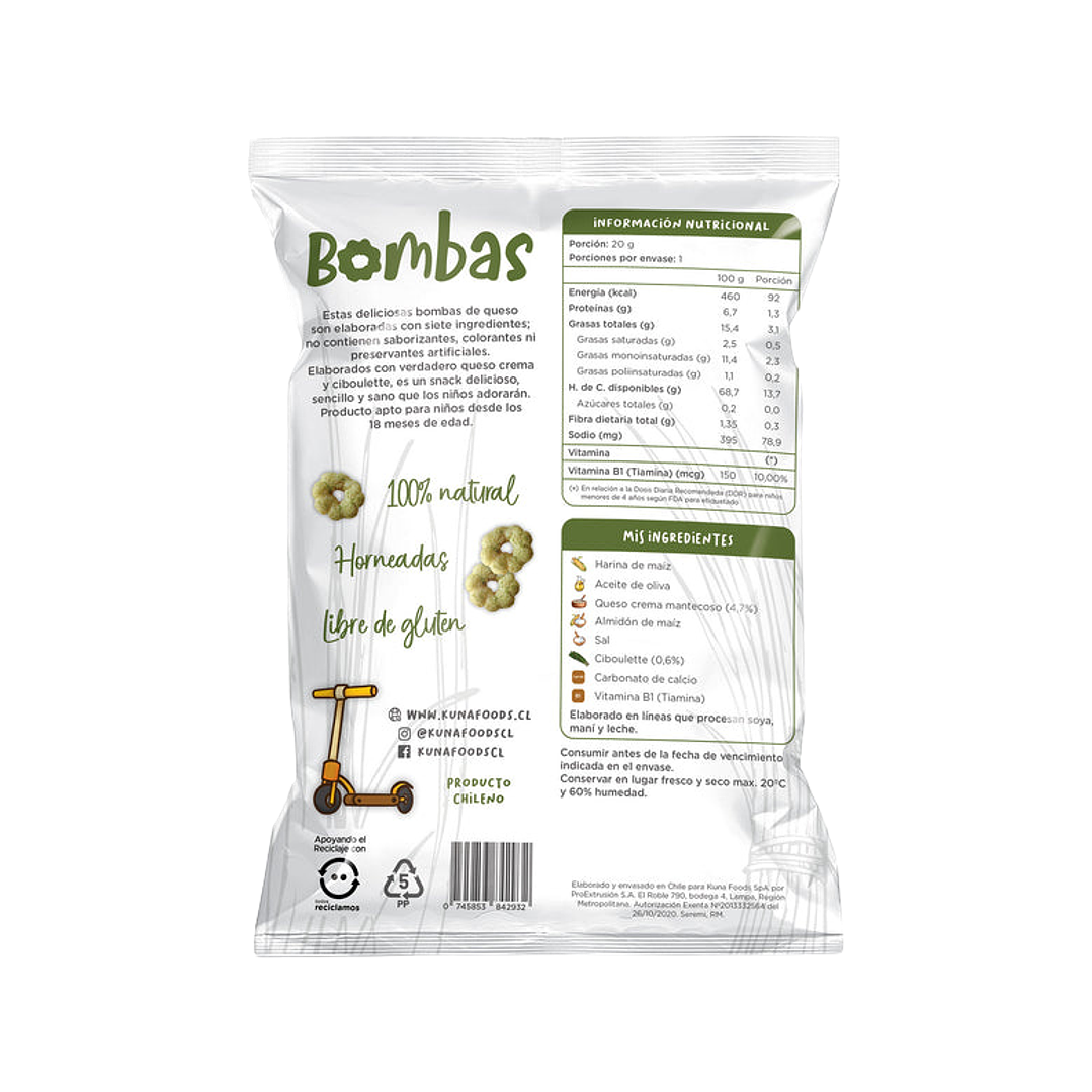 Kuna Foods - Bombas Individual Sabor Queso Crema y Ciboulette 20 g 2