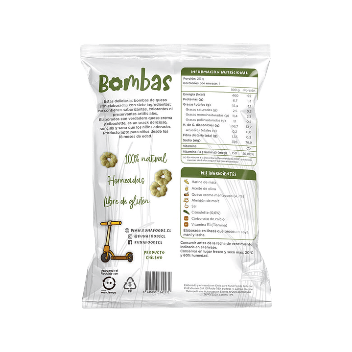 Kuna Foods - Bombas Individual Sabor Queso Crema y Ciboulette 20 g 2