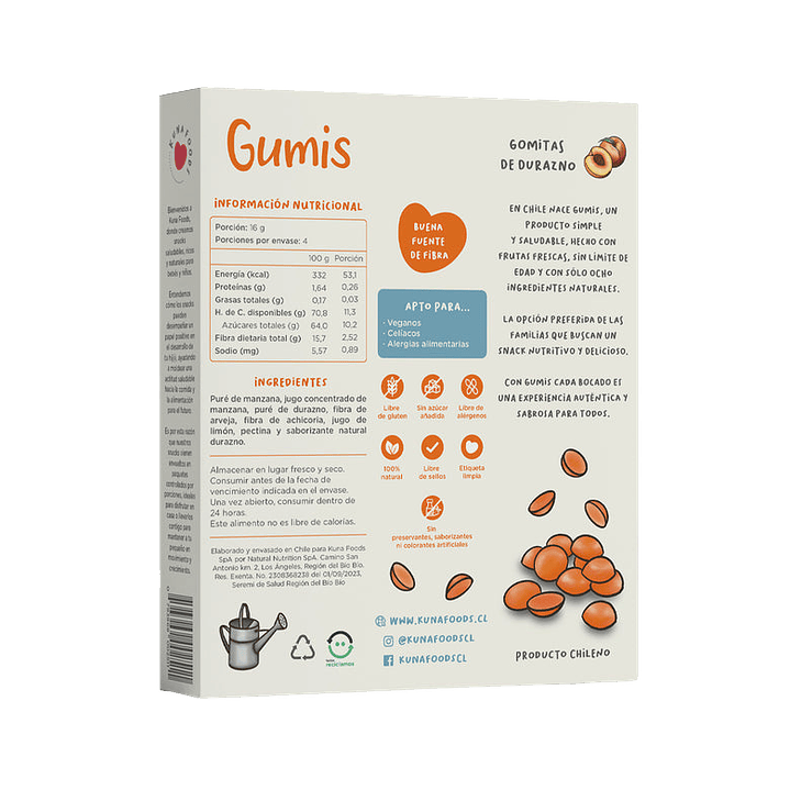 Kuna Foods - Gumis Sabor Durazno (4 x 16 g) 2
