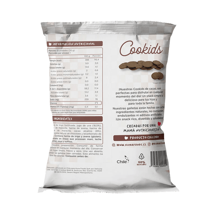 Kuna Foods - Galleta Cookids sabor Cacao 30 g 2