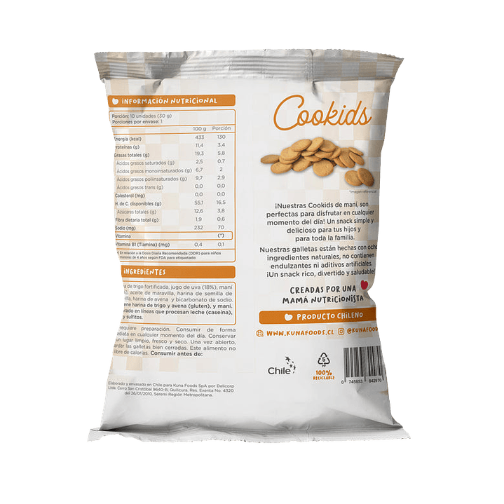 Kuna Foods - Galleta Cookids sabor Maní 30 g 2