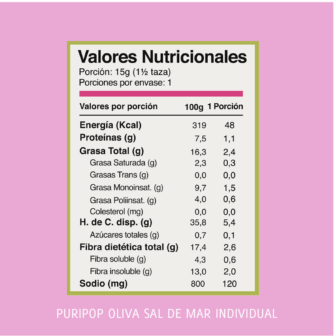 Puri - PuriPop Oliva Sal de Mar Individual 25 g 2
