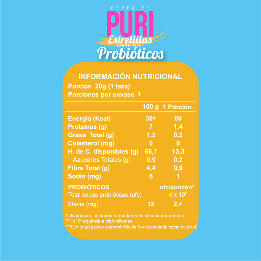 Puri - Cereales Estrellitas con Probióticos Individual 20 g 2