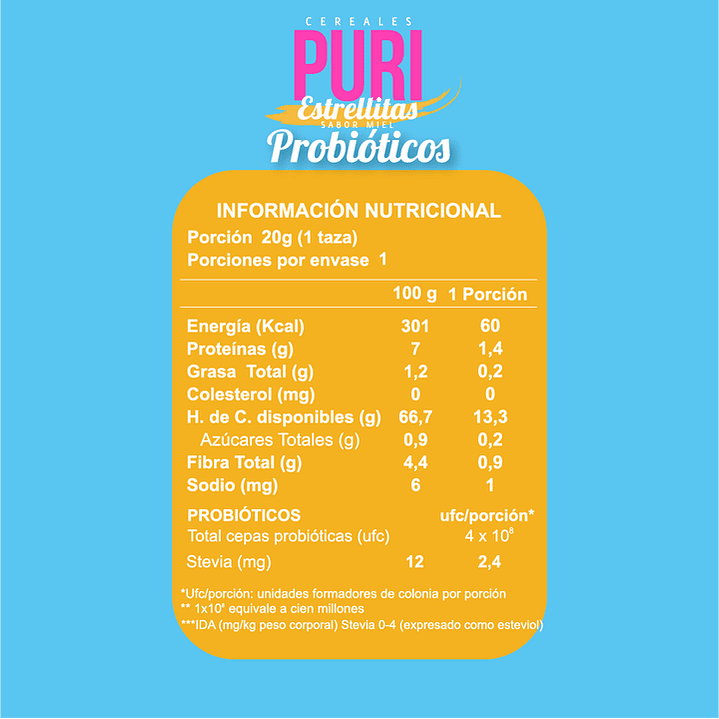 Puri - Cereales Estrellitas con Probióticos Individual 20 g 2