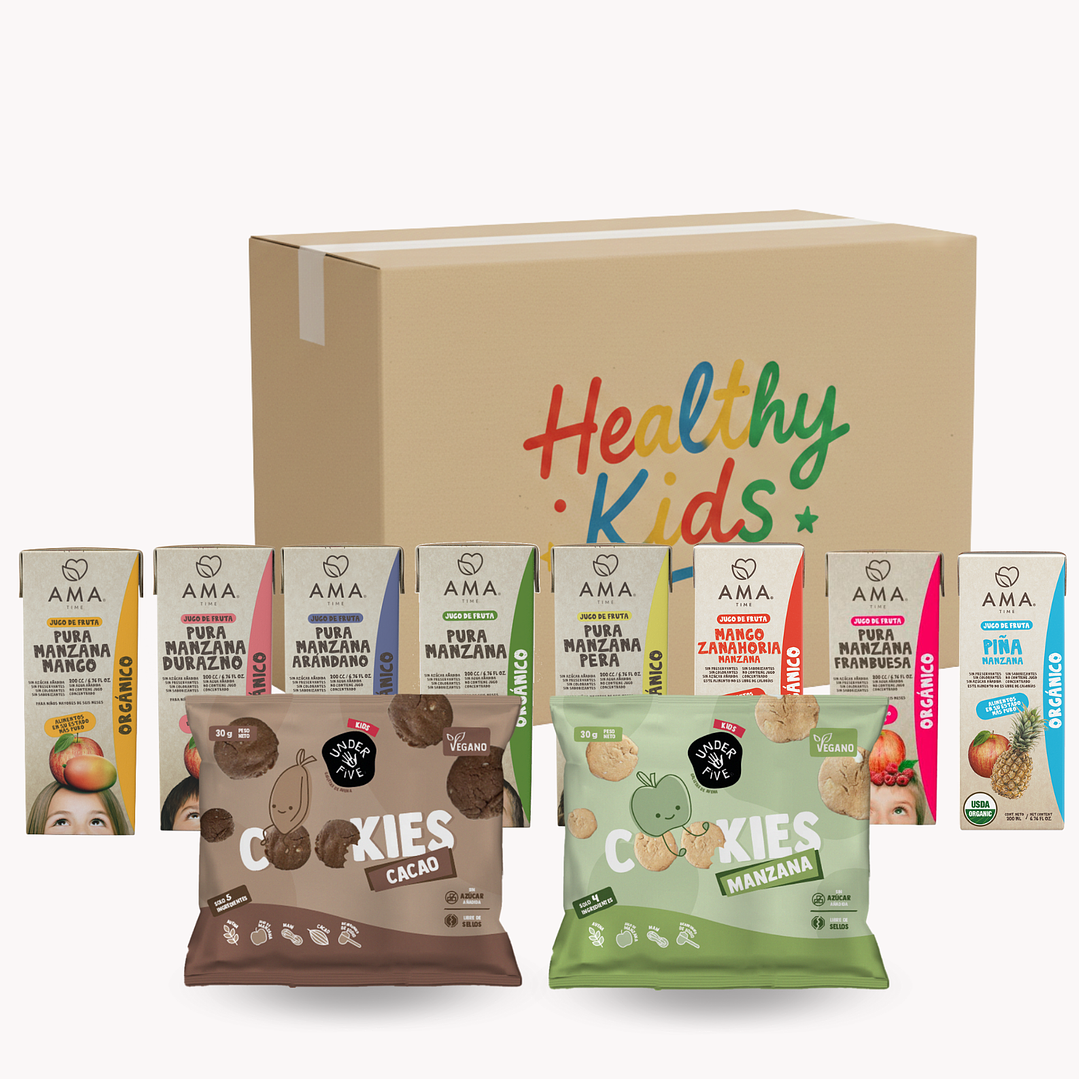 Pack Mix Colación: 10 Jugos AMA Time + 10 Galletas Underfive 🍎🍫🍪 (20 Unidades) 1