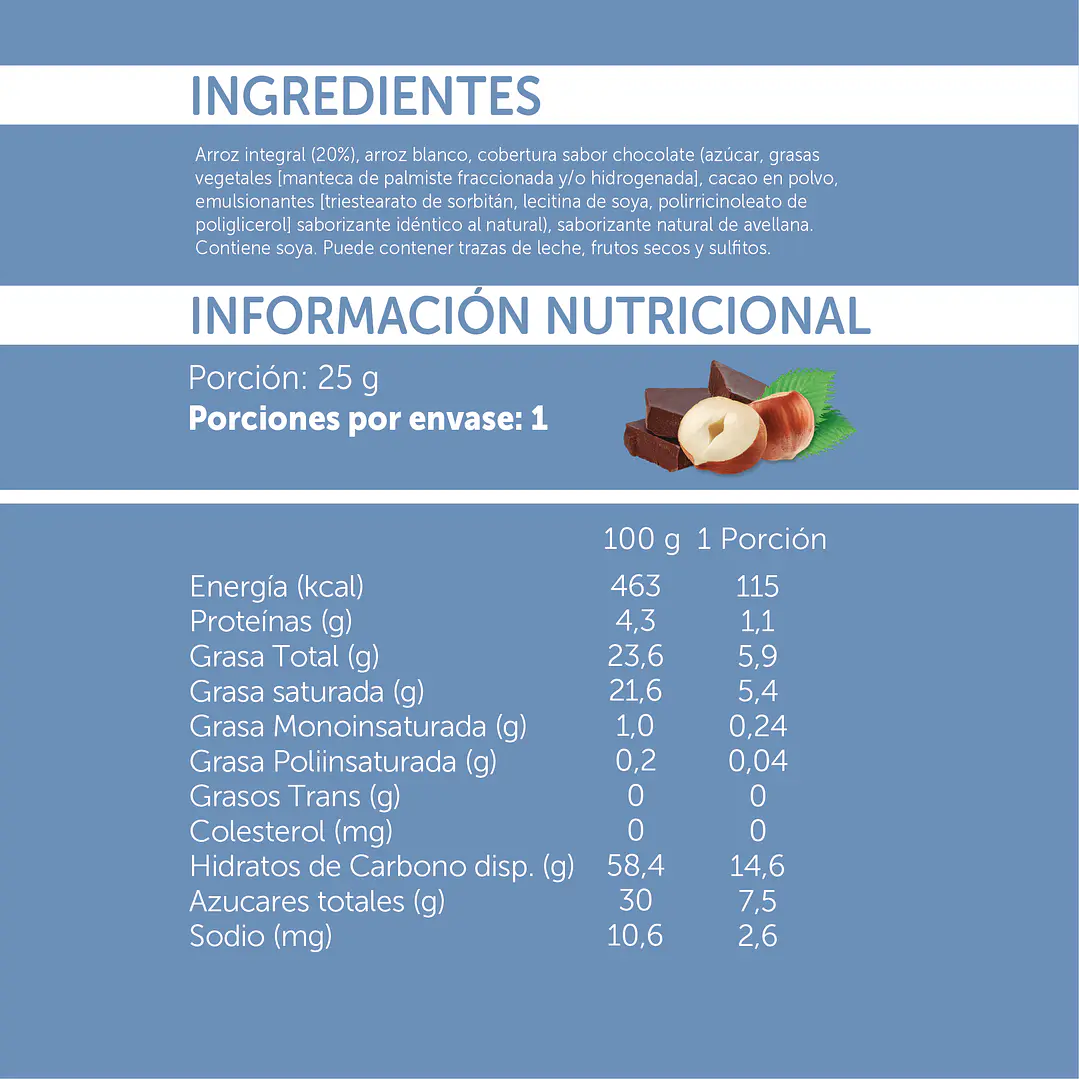 Mizos - Galleta de Arroz - Sabor Chocolate Avellana Individual 25 g 2