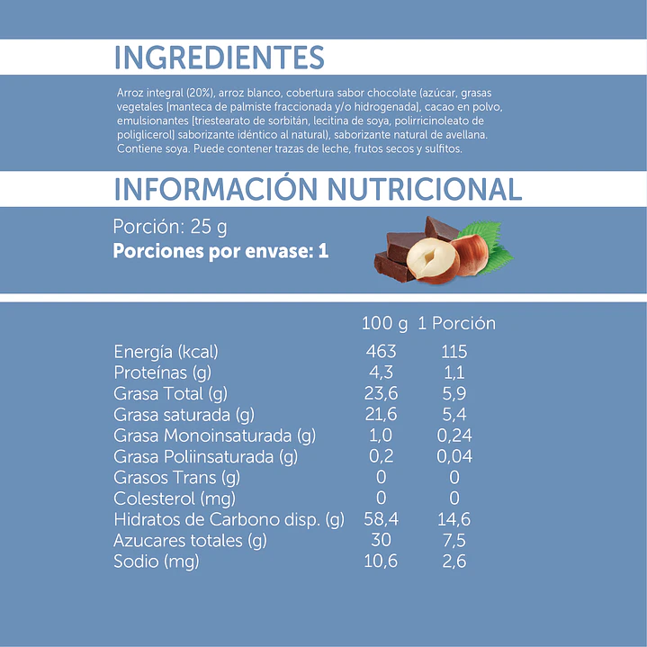 Mizos - Galleta de Arroz - Sabor Chocolate Avellana Individual 25 g 2