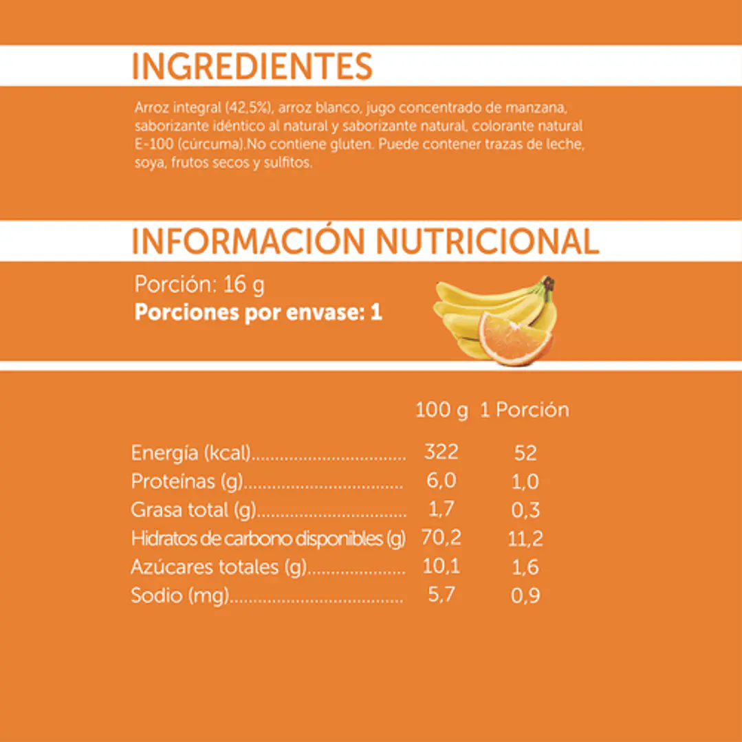 Mizos - Galleta de Arroz - Sabor Naranja Platano 16 g 2