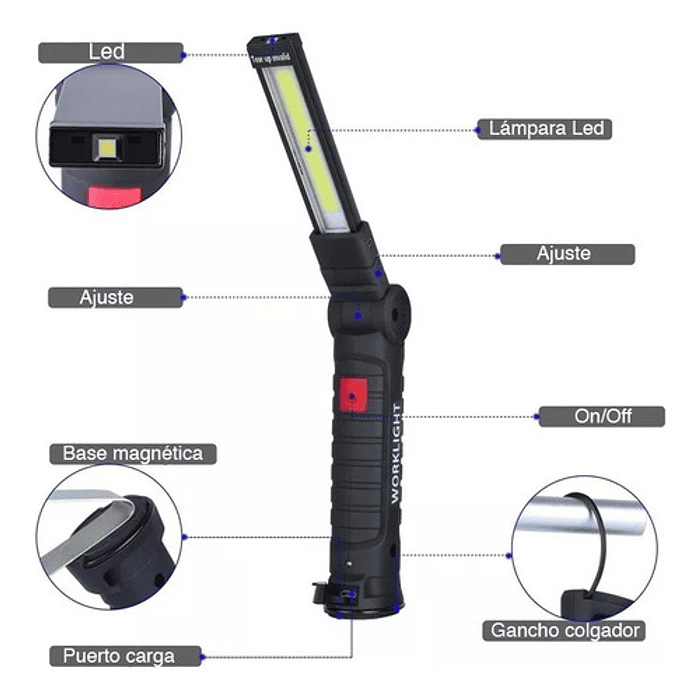 Linterna De Trabajo Led Plegable Recargable Con Imán 4