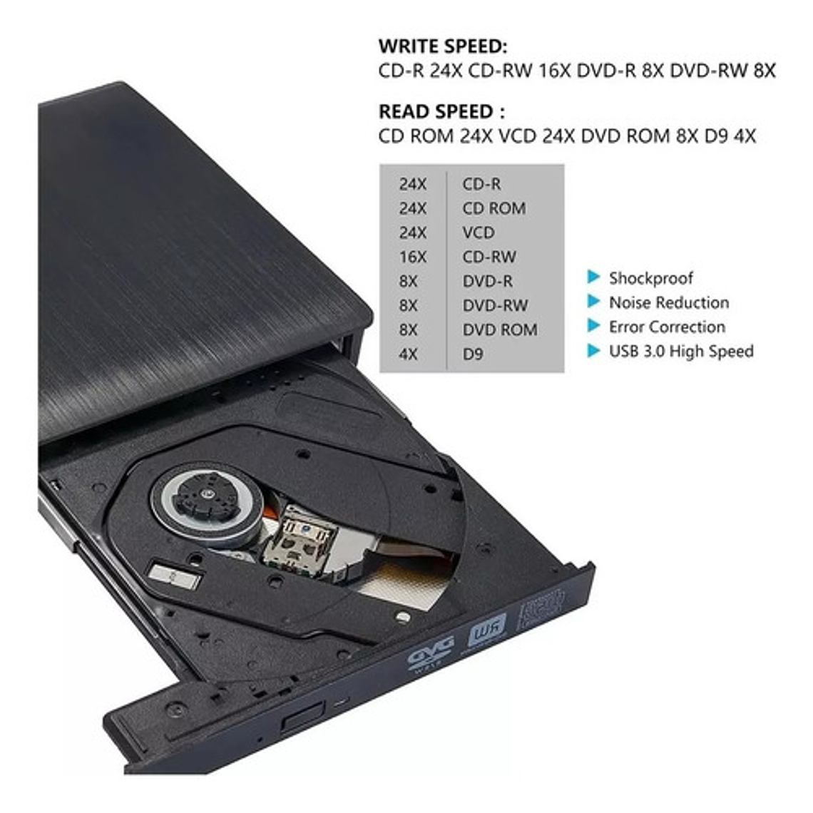 Grabador Lector Externo Usb 3.0 Dvd/cd Slim Para Win Mac 3