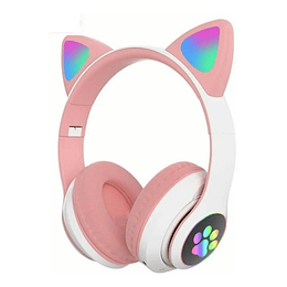 Audífonos Gamer Inalámbricos Cat Stn-28 Rosa Con Luz Led