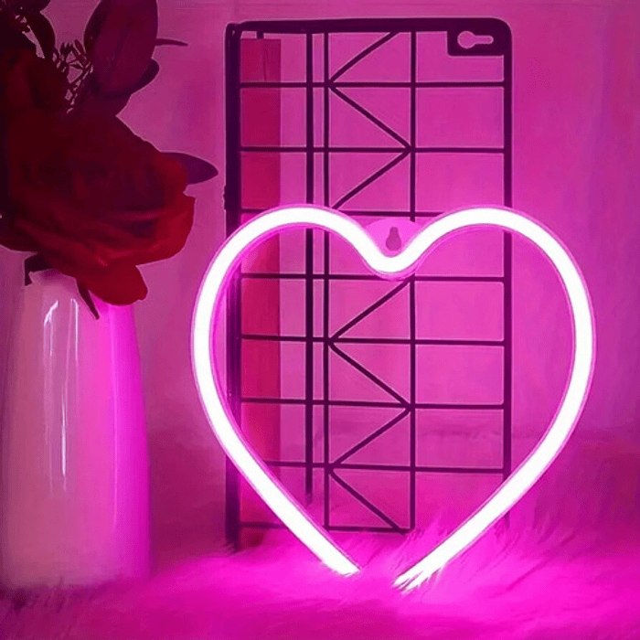 Luz De Neón Led  Corazon Decoración Usb Rosada 2