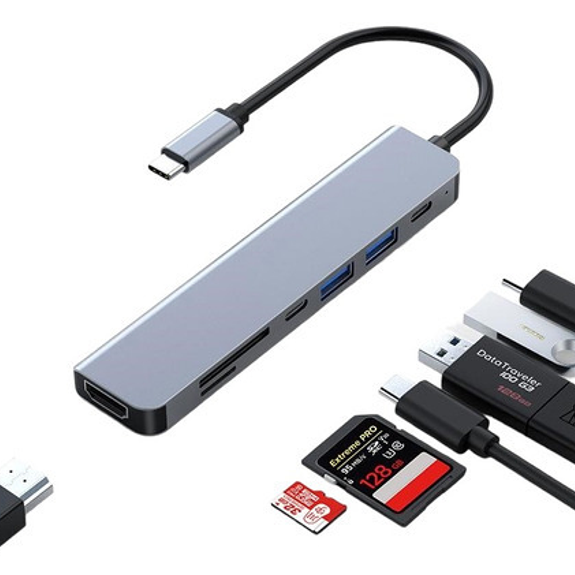 Adaptador Hub Type C 7 En 1 Usb 3.0 Hdmi 4k Multipuerto Usb 1