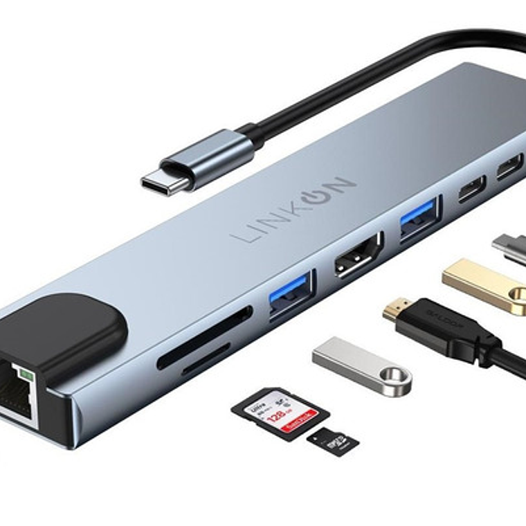 Hub Adaptador Usb Tipo C 8 En 1 Linkon Para Mac Macbook Windows 1