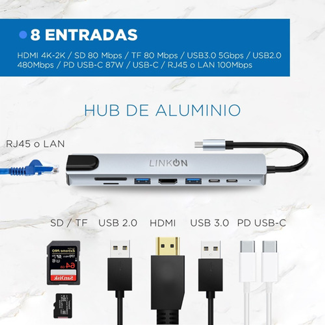 Hub Adaptador Usb Tipo C 8 En 1 Linkon Para Mac Macbook Windows 2