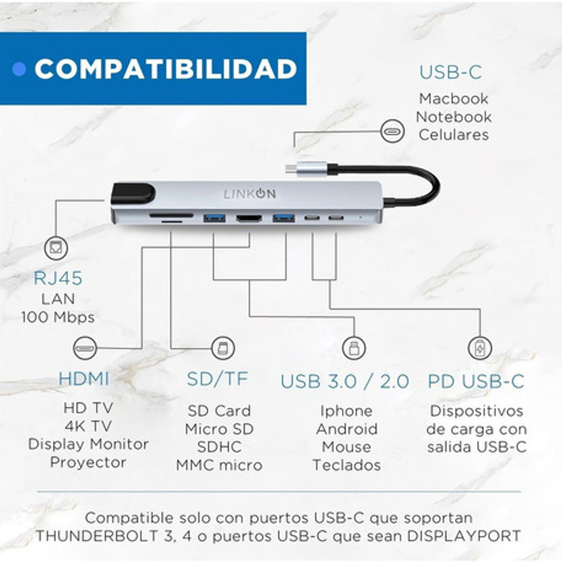 Hub Adaptador Usb Tipo C 8 En 1 Linkon Para Mac Macbook Windows 8